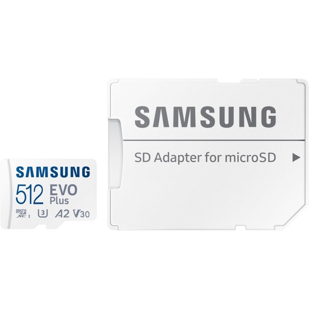 Samsung EVO Plus MB-MC512KA - MicroSDXC Card (SD Adapter Included) - 512GB - A2 / Video Class V30 / UHS-I U3 / Class 10