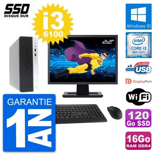 Computadora de escritorio HP ProDesk 400 G4 SFF, pantalla de 22', i3-6100, 16GB RAM, 120GB SSD, Windows 10, Wifi