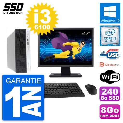 Computadora HP ProDesk 400 G4 SFF, Pantalla de 27", Procesador Intel Core i3-6100, 8GB de RAM, 240GB SSD, Windows 10, WiFi