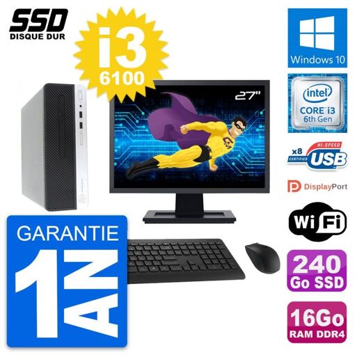Computadora HP ProDesk 400 G4 SFF - Pantalla de 27'', Intel Core i3-6100, 16GB de RAM, 240GB SSD, Windows 10, Wifi