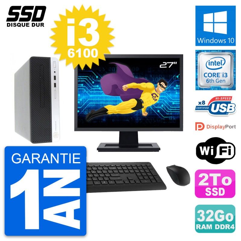 HP ProDesk 400 G4 SFF Desktop PC | 27" Screen | Core i3-6100 | 32GB RAM | 2TB SSD | Windows 10