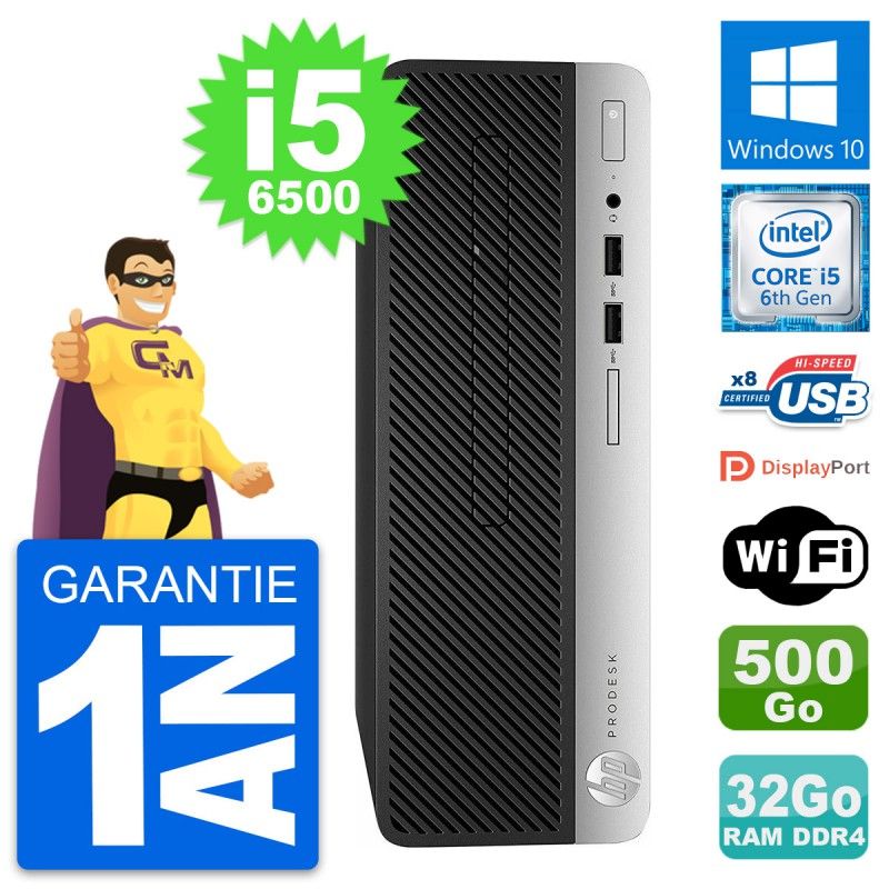 HP ProDesk 400 G4 SFF PC - Intel i5-6500, 32GB RAM, 500GB HDD, Windows 10, Wifi
