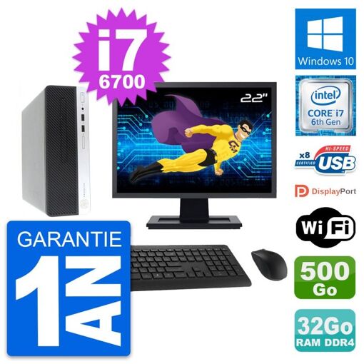 Computadora HP ProDesk 400 G4 SFF, Pantalla de 22', Intel i7-6700, 32GB RAM, 500GB HDD, Windows 10, WiFi