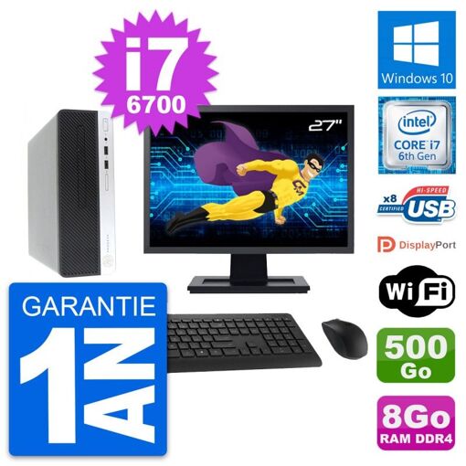 PC de escritorio HP ProDesk 400 G4 SFF - Pantalla de 27", Intel Core i7-6700, 8 GB RAM, 500 GB Almacenamiento, Windows 10, Wifi
