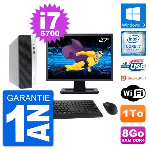 Computadora HP ProDesk 400 G4 SFF - Pantalla de 27", i7-6700, 8 GB de RAM, 1 TB HDD, Windows 10, WiFi