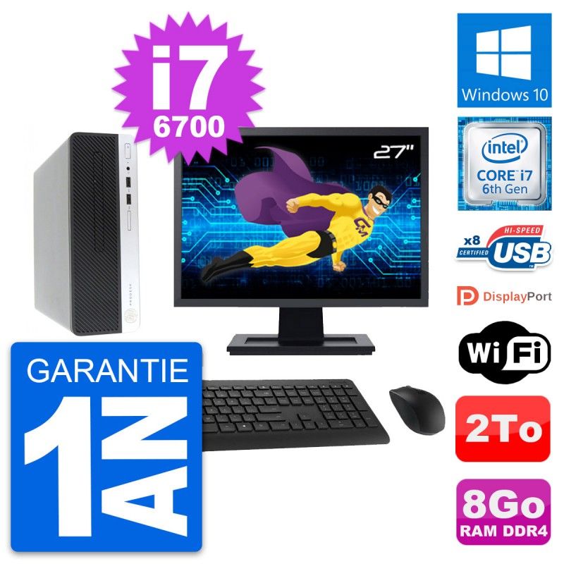 HP ProDesk 400 G4 SFF Computer - 27" Screen, i7-6700, 8GB RAM, 2TB HDD, Windows 10, WiFi