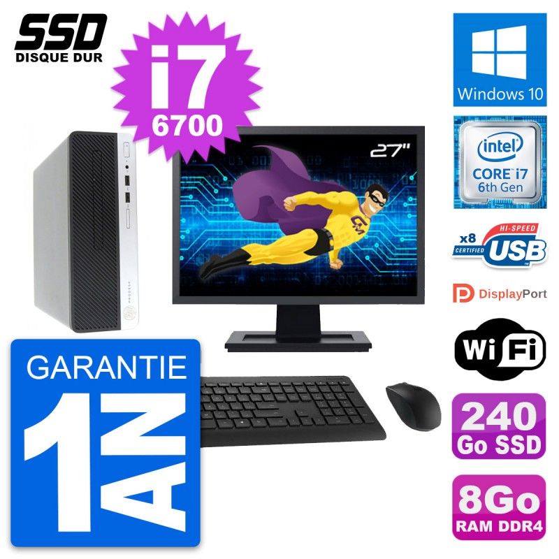 HP ProDesk 400 G4 SFF Desktop PC - 27" Screen, Intel Core i7-6700, 8GB RAM, 240GB SSD