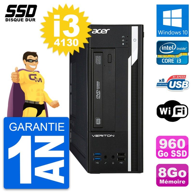 Acer Veriton X2632G SFF Desktop PC - Intel Core i3-4130, 8GB RAM, 960GB SSD, Windows 10, WiFi