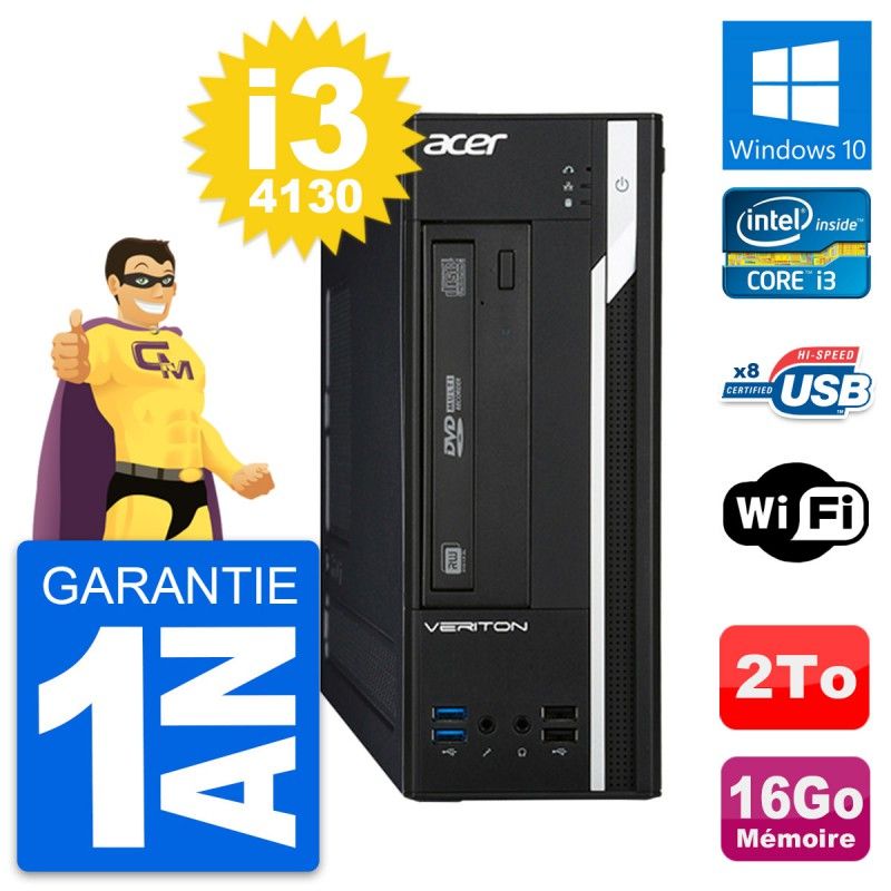 Acer Veriton X2632G SFF Desktop Computer - Intel Core i3-4130, 16GB RAM, 2TB HDD, Windows 10, WiFi