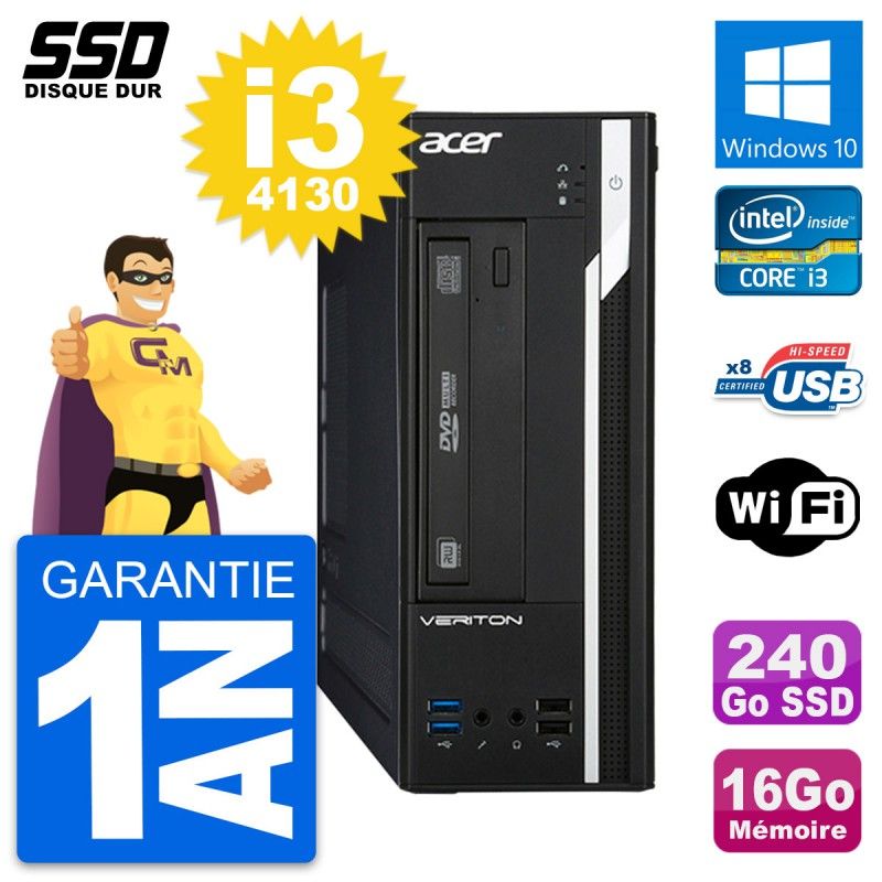 Acer Veriton X2632G SFF Desktop PC - Intel Core i3-4130, 16GB RAM, 240GB SSD, Windows 10, WiFi