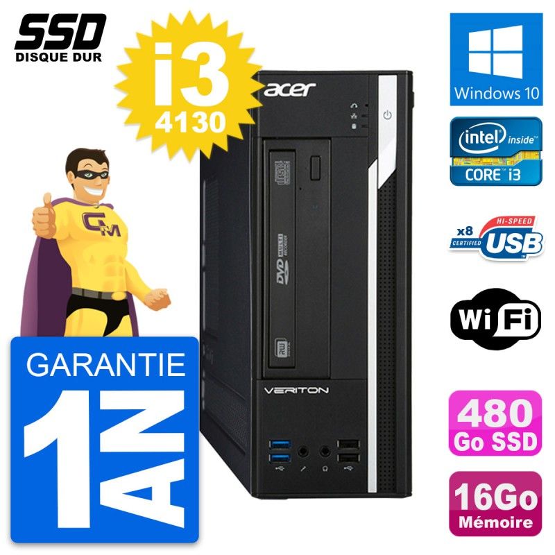 Acer Veriton X2632G SFF Desktop Computer - Intel Core i3-4130, 16GB RAM, 480GB SSD, Windows 10, WiFi