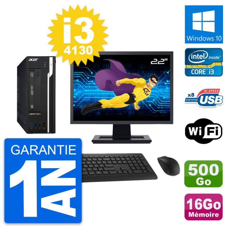 Acer Veriton X2632G SFF 22-inch PC - Intel i3-4130, 16GB RAM, 500GB HDD, Windows 10, WiFi