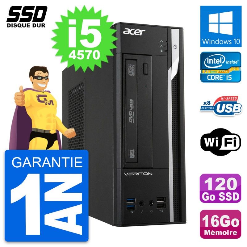 Acer Veriton X2632G SFF Desktop Computer - Intel Core i5-4570, 16GB RAM, 120GB SSD, Windows 10, WiFi