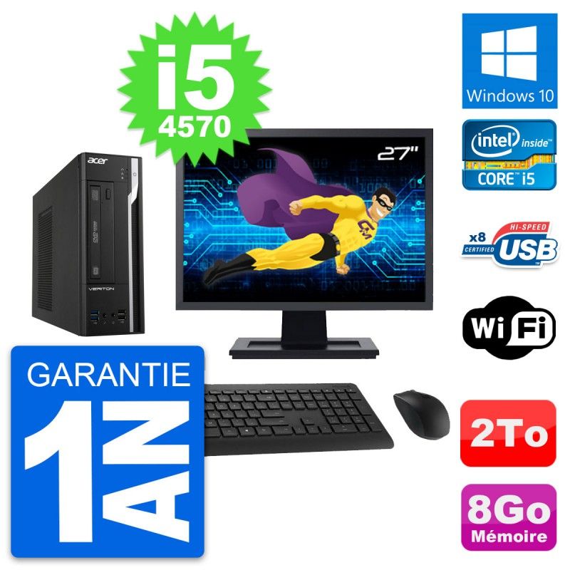 Acer Veriton X2632G SFF Desktop Computer, 27" Screen, Intel i5-4570, 8GB RAM, 2TB Storage, Windows 10, WiFi