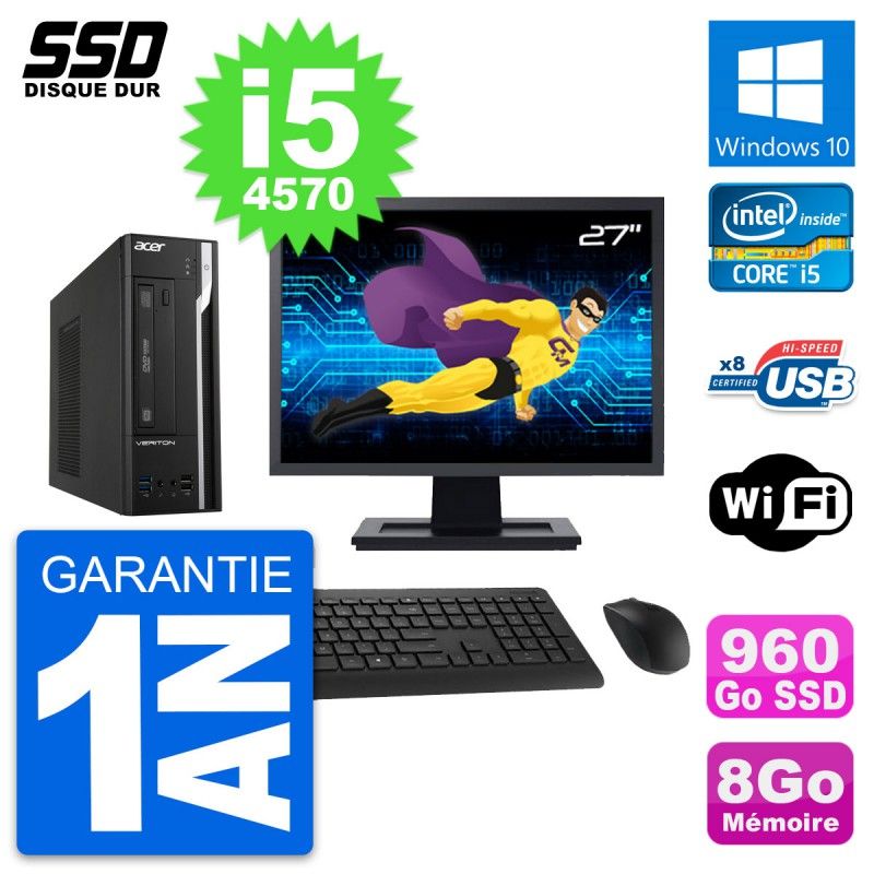 Acer Veriton X2632G SFF Desktop Computer - 27" Display, i5-4570, 8GB RAM, 960GB SSD, Windows 10, WiFi