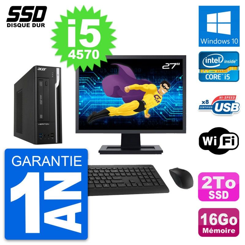 Acer Veriton X2632G SFF Desktop Computer, 27" Screen, i5-4570, 16GB RAM, 2TB SSD, Windows 10, WiFi