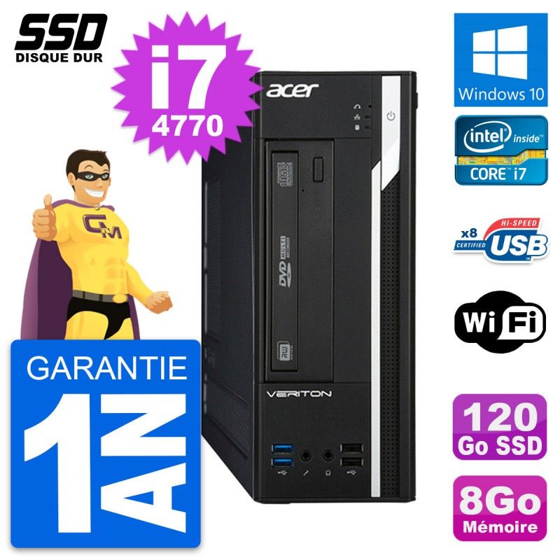 Acer Veriton X2632G SFF Desktop PC - Intel Core i7-4770, 8GB RAM, 120GB SSD, Windows 10, WiFi