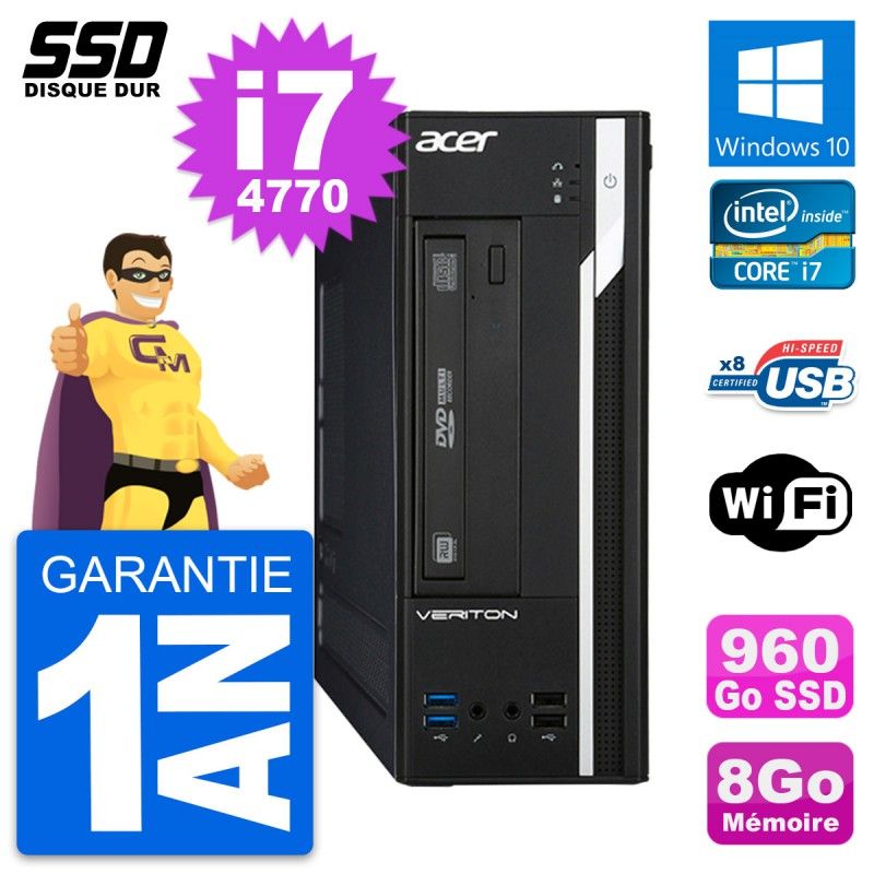 Acer Veriton X2632G SFF Desktop Computer - Intel Core i7-4770, 8GB RAM, 960GB SSD, Windows 10, WiFi