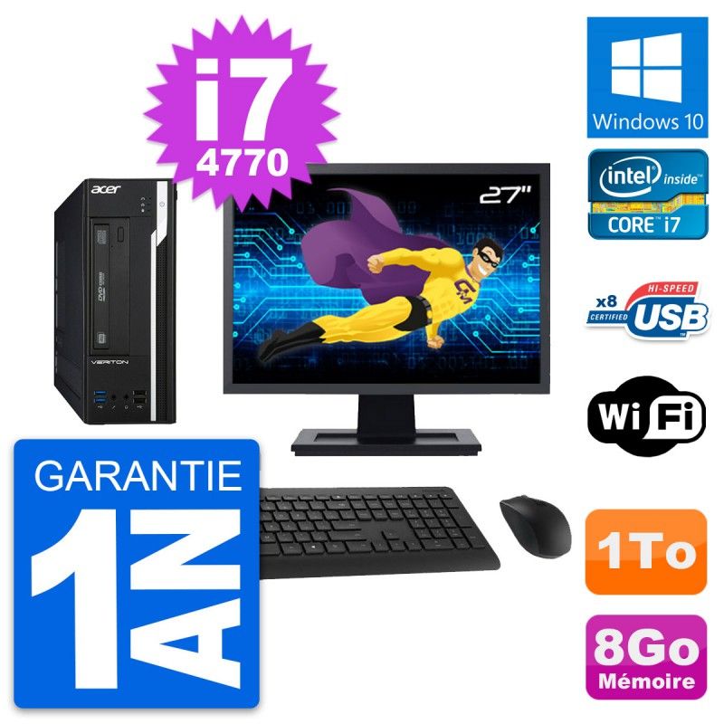 Acer Veriton X2632G SFF 27-Inch Desktop Computer, Intel i7-4770, 8GB RAM, 1TB HDD, Windows 10, WiFi