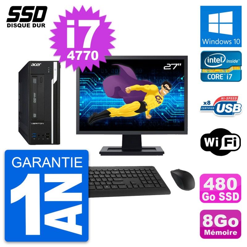 Acer Veriton X2632G SFF 27-Inch All-in-One PC - i7-4770, 8GB RAM, 480GB SSD, Windows 10, Wifi