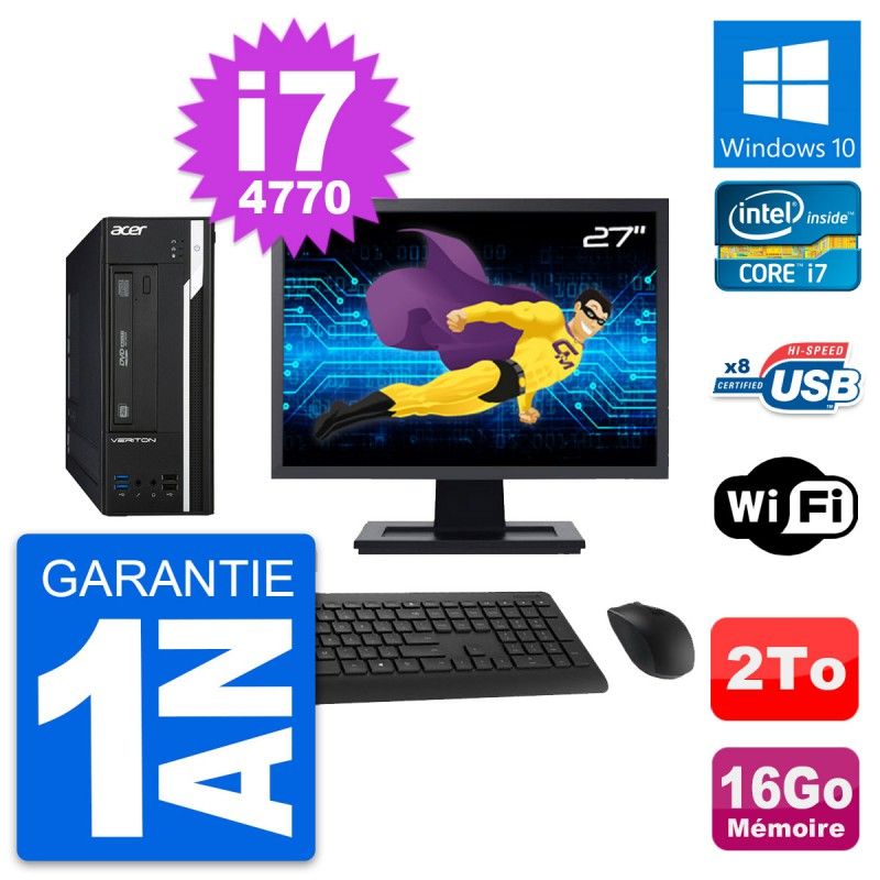 Acer Veriton X2632G SFF Desktop PC - 27" Screen, Intel i7-4770, 16GB RAM, 2TB Storage, Windows 10, WiFi