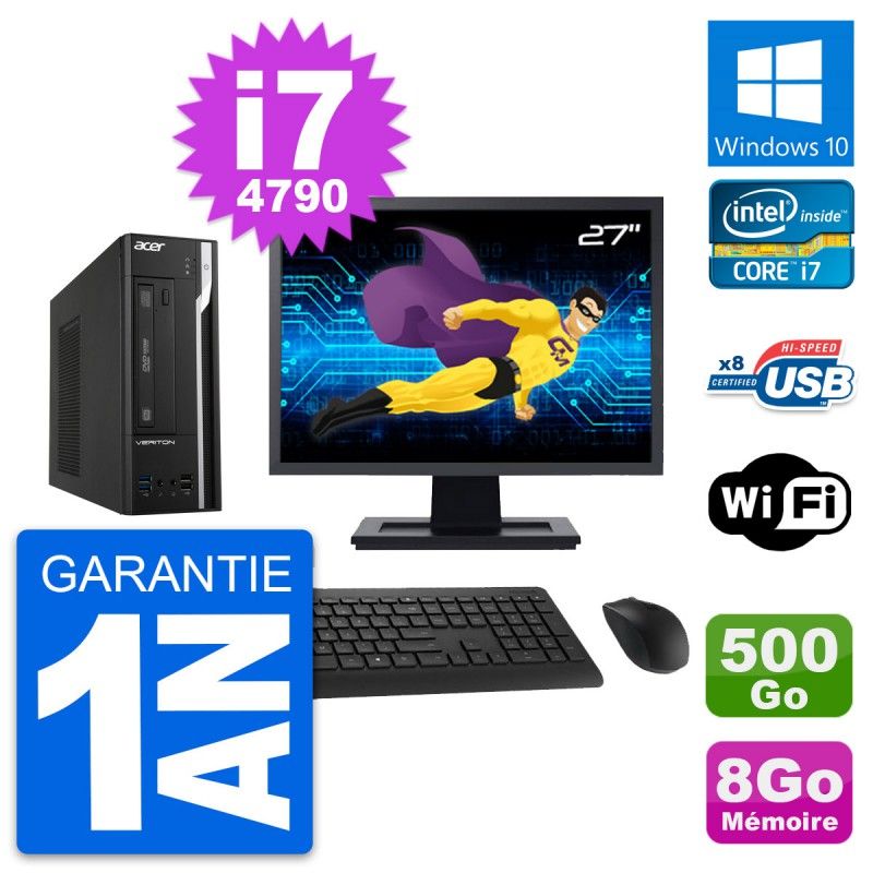 Acer Veriton X2632G SFF Desktop Computer, 27" Screen, Intel i7-4790, 8GB RAM, 500GB HDD, Windows 10, WiFi