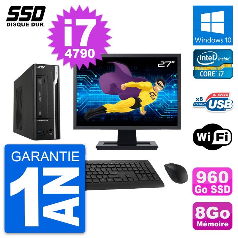 Acer Veriton X2632G SFF Desktop Computer, 27" Screen, i7-4790, 8GB RAM, 960GB SSD, Windows 10, Wifi