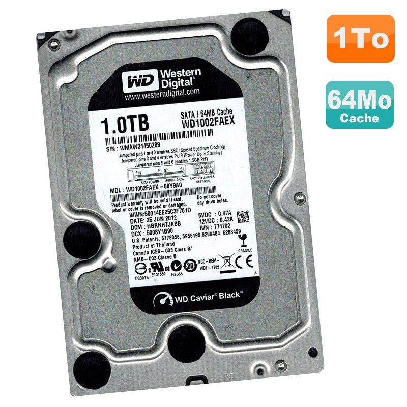 Western Digital Caviar Black 1TB 3.5-inch SATA Hard Drive (WD1002FAEX-00Y9A0, 7200 RPM, 64MB Cache)