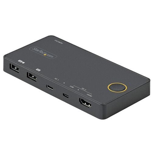 StarTech.com 2-Port Hybrid KVM Switch with USB-A + HDMI & USB-C - 4K 60Hz HDMI Single Display - Compact Desktop/Laptop Keyboard, Mouse, and Audio Switch - USB Powered - Thunderbolt 3 Compatible (SV221HUC4K)