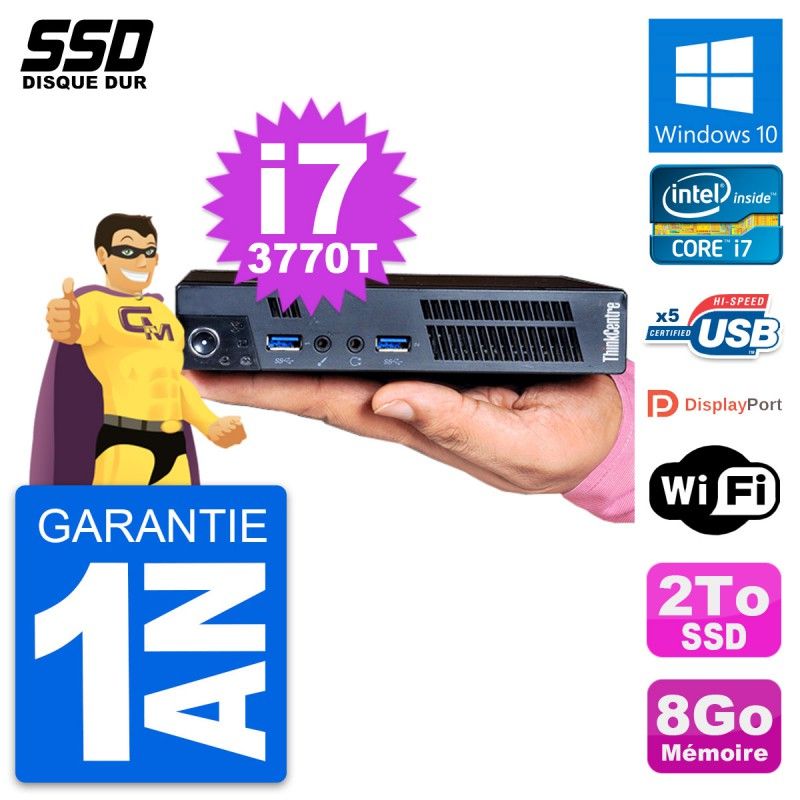 Lenovo M92p Ultra Mini PC - Intel i7-3770T, 8GB RAM, 2TB SSD, Windows 10, Wi-Fi