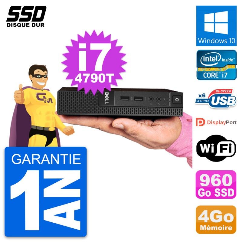 Dell Ultra Mini PC 3020 Micro USFF i7-4790T 4GB RAM 960GB SSD Windows 10 Wifi