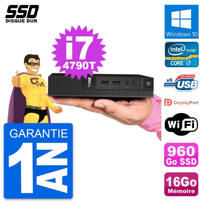 Dell Ultra Mini PC 3020 Micro USFF i7-4790T 16GB RAM 960GB SSD Windows 10 WiFi