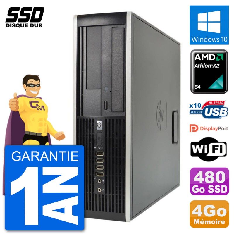HP 6005 SFF Desktop PC - AMD Athlon II X2 B24, 4GB RAM, 480GB SSD, Windows 10, WiFi
