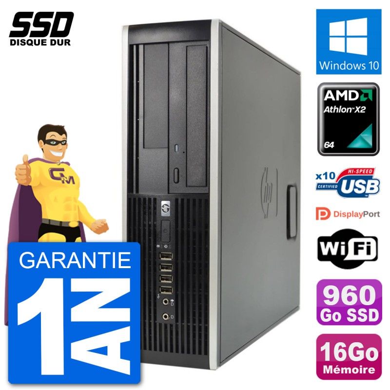 HP 6005 SFF PC - AMD Athlon II X2 B24, 16GB RAM, 960GB SSD, Windows 10, WiFi