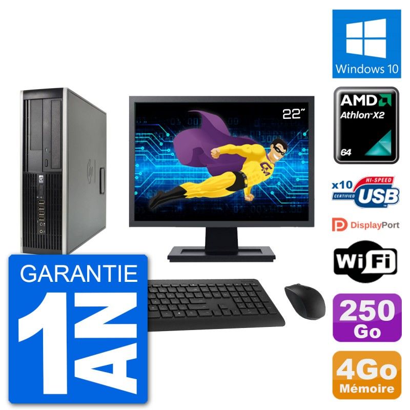 HP 6005 SFF Desktop PC - 22" Screen, AMD Athlon II X2 B24, 4GB RAM, 250GB HDD, Windows 10, WiFi