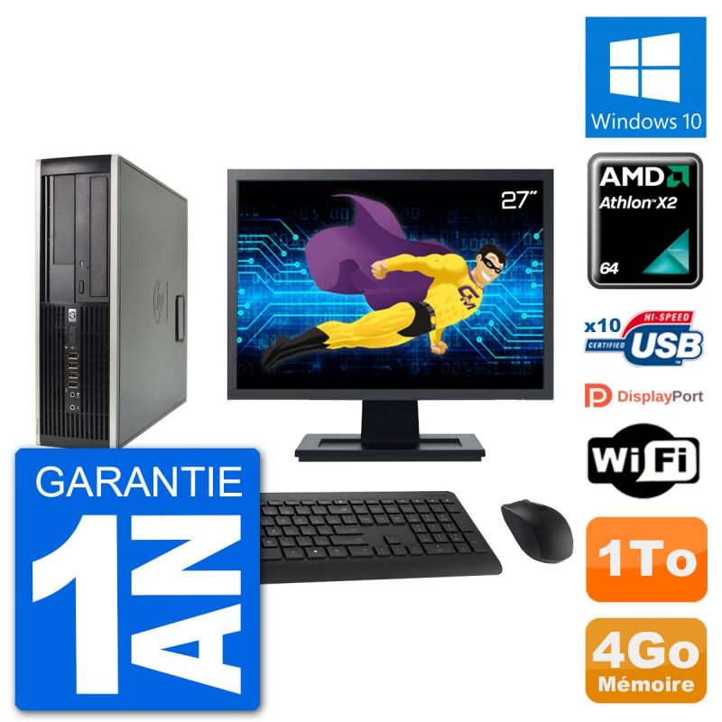 HP 6005 SFF Desktop PC - 27" Screen, AMD Athlon II X2 B24, 4GB RAM, 1TB HDD, Windows 10, WiFi