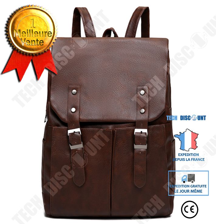 Vintage Leather Backpack for Laptop and School, Brown