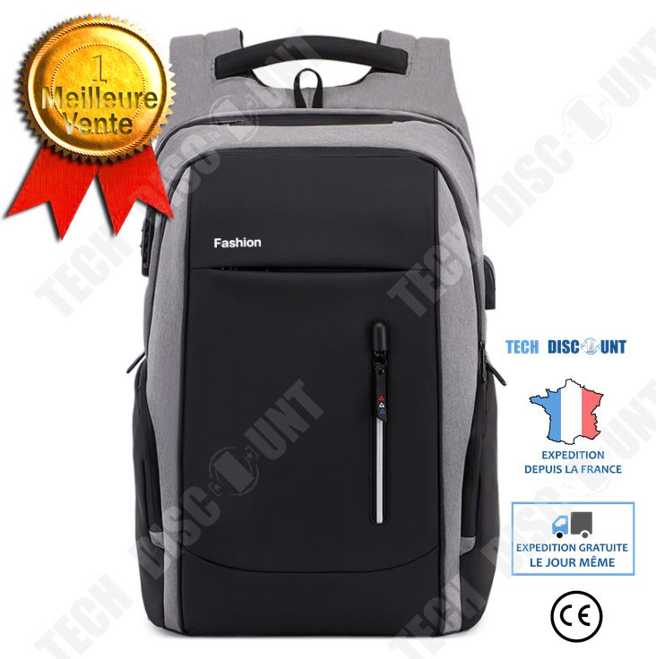 Tech Discount 17.3-Inch Laptop Backpack with Anti-Theft Features - Gray