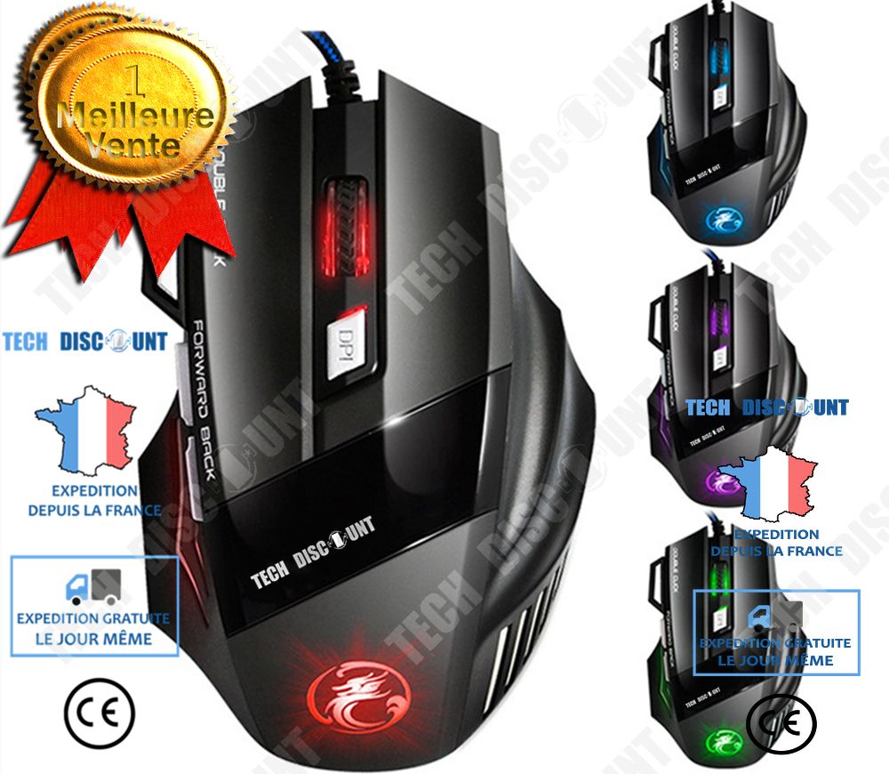 High Precision Wired Gaming Mouse with Red Breath Light - 7 Buttons / Tech Discount Gaming Mouse