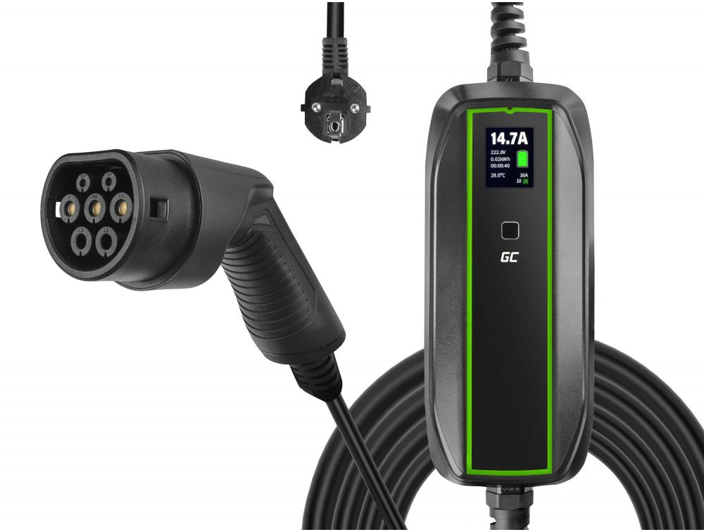 Cable de potencia EV Green Cell 3.6 kW Schuko, cargador móvil tipo 2 para coches eléctricos y híbridos recargables