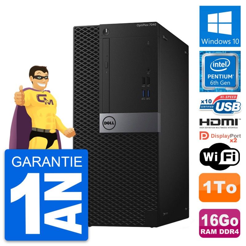 Dell OptiPlex 7040 Desktop PC - Intel G4400, 16GB RAM, 1TB HDD, Windows 10