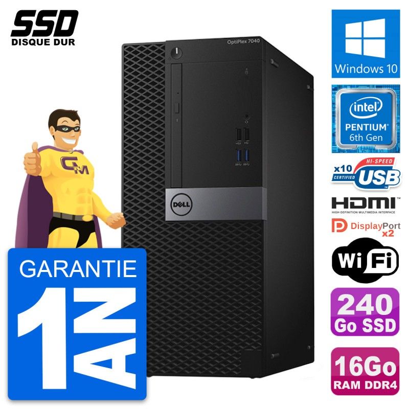 Dell OptiPlex 7040 Desktop PC - Intel G4400, 16GB RAM, 240GB SSD, HDMI, WiFi
