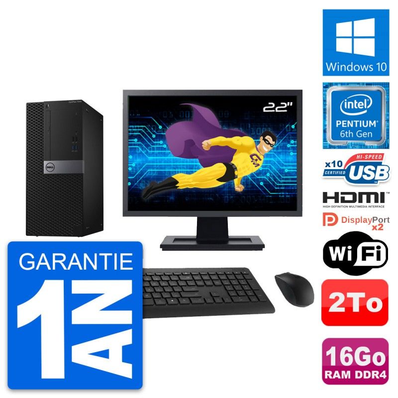 Dell OptiPlex 7040 Desktop Computer, 22" Screen, Intel G4400, 16GB RAM, 2TB HDD, HDMI