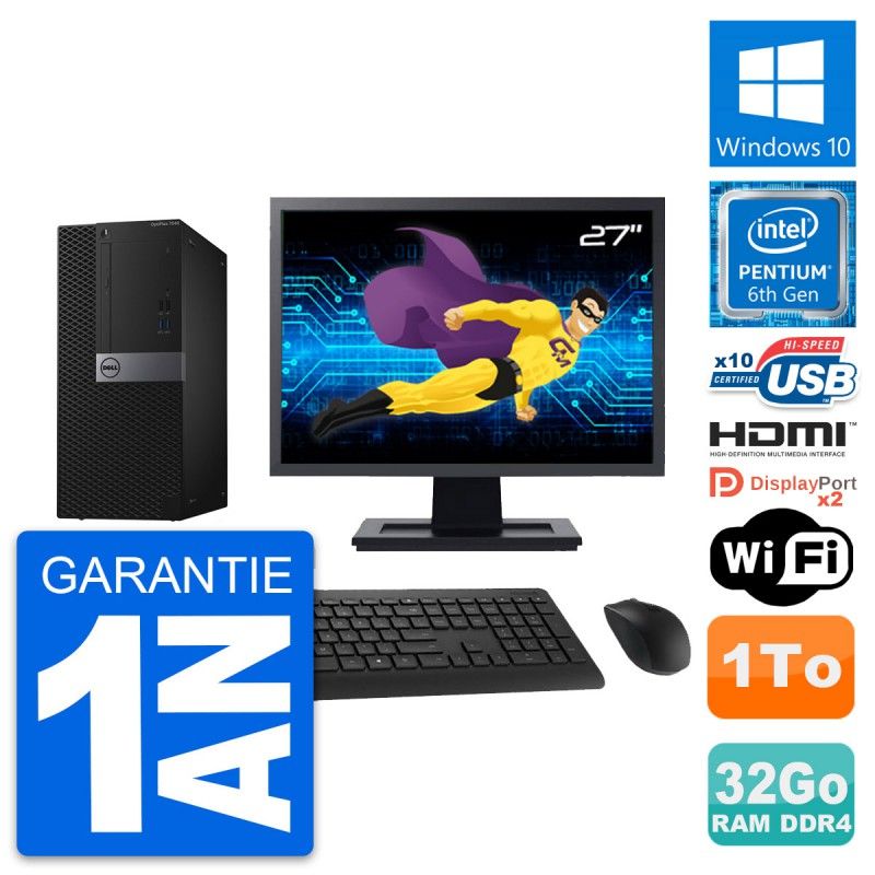 Dell OptiPlex 7040 Desktop PC - 27" Screen, Intel G4400, 32GB RAM, 1TB HDD, Windows 10