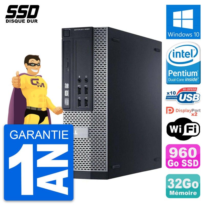 Dell OptiPlex 9020 SFF Desktop PC - Intel Pentium G3220, 32GB RAM, 960GB SSD, Windows 10, WiFi