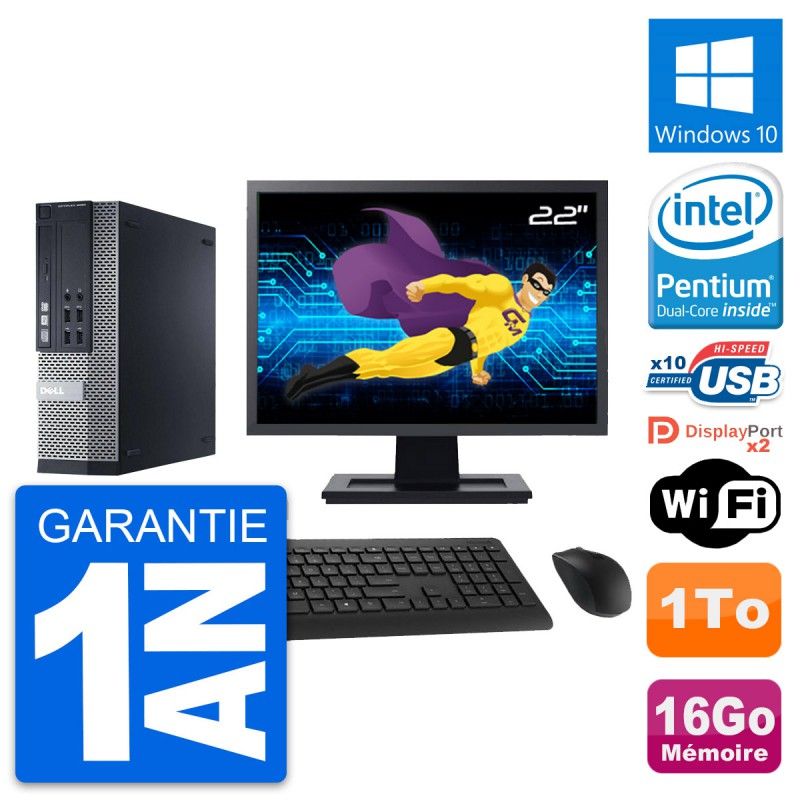 Dell Optiplex 9020 SFF Desktop Computer - 22" Screen, Pentium G3220, 16GB RAM, 1TB HDD, Windows 10, WiFi