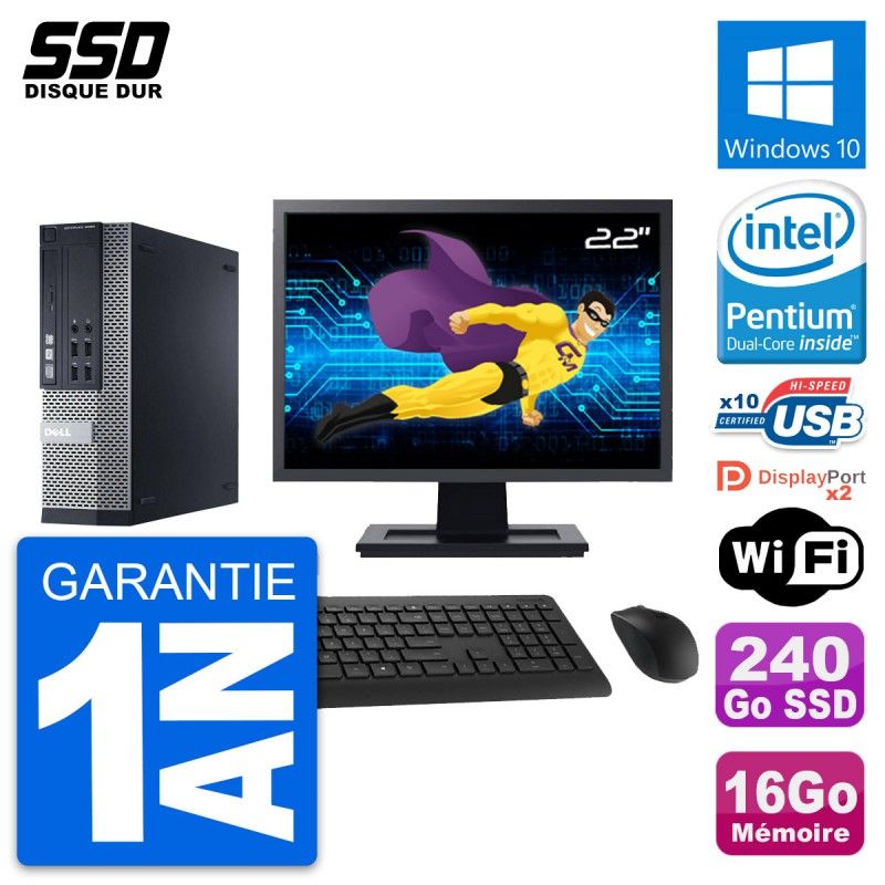 Dell Optiplex 9020 SFF PC - 22" Screen, Pentium G3220, 16GB RAM, 240GB SSD, Windows 10, WiFi