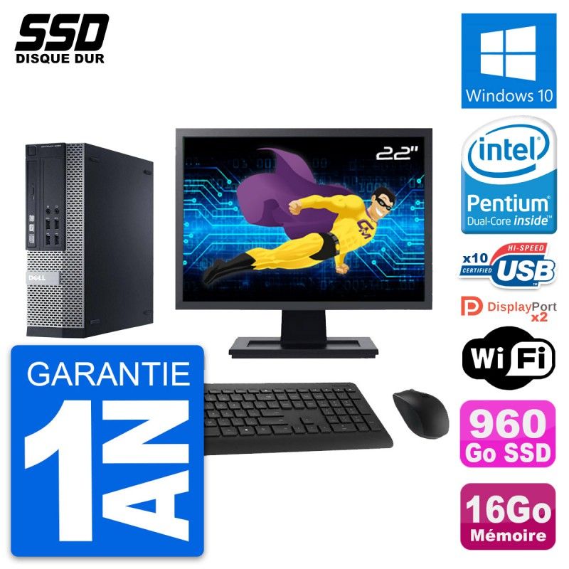Dell Optiplex 9020 SFF Computer - 22" Screen, Pentium G3220, 16GB RAM, 960GB SSD, Windows 10, WiFi