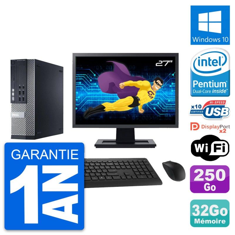Dell Optiplex 9020 SFF PC - 27" Screen, Intel G3220, 32GB RAM, 250GB HDD, Windows 10, WiFi