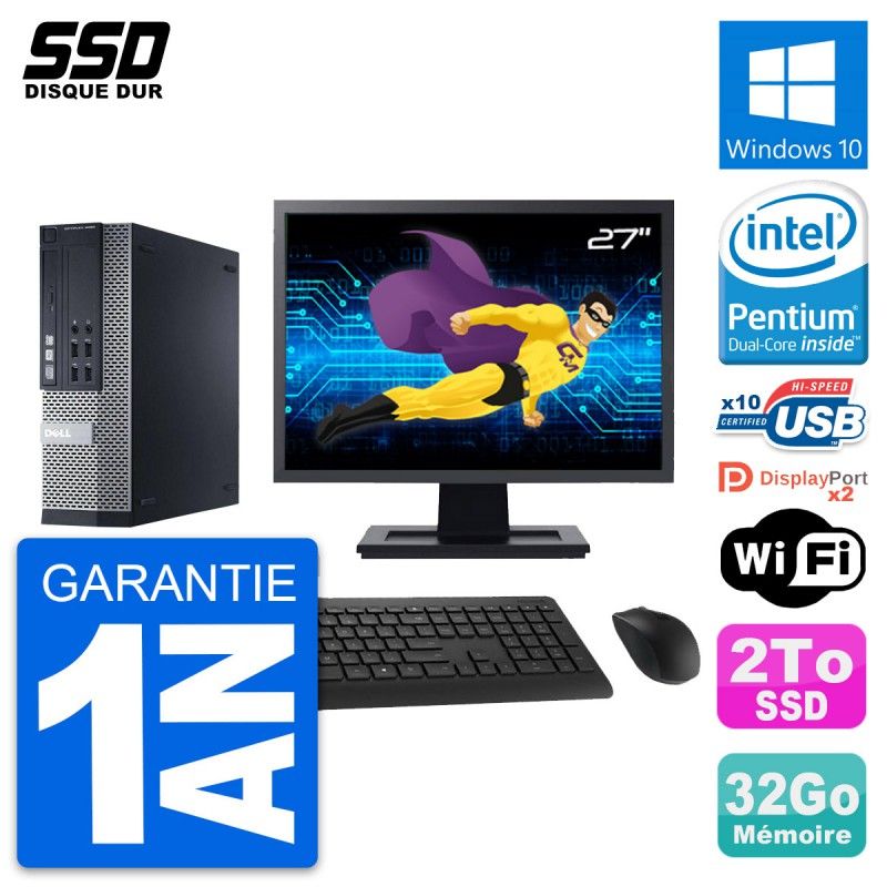 Dell Optiplex 9020 SFF Computer - 27" Screen, Intel Pentium G3220, 32GB RAM, 2TB SSD, Windows 10, WiFi